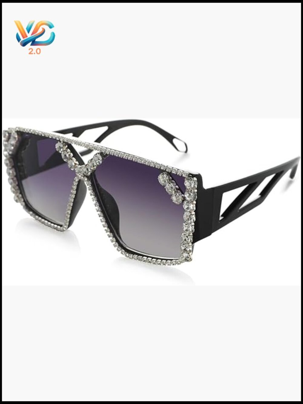 Oversized Square Rhinestone Sunglasses Retro Bling Sparkling UV Protection